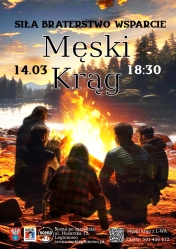 Grafika informująca o spotkaniach męskiego kręgu