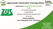 Grafika inforomująca o  otwartym spotkaniu z ekspertami ZUS