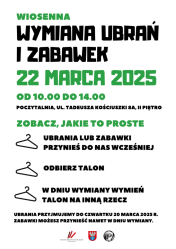 Plakat promujący Wymianę ubrań i zabawek