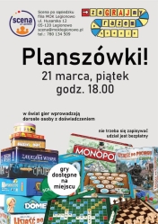 Plakat informujący o spotkaniu rodzinnym z planszówkami