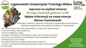 Grafika infoirmująca o wykładzie otwartym  Wpływ informacji na nasze emocje