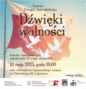 plakat z błękitym koloorze z flagą Polski z napisami