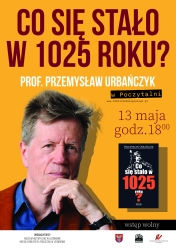 Pomarńczowy plakat z napisami i zdjeciem mężczyzny