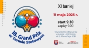 biały plakat z napisami i dwiema rakietkami do tenisa stołowego z piłeczką