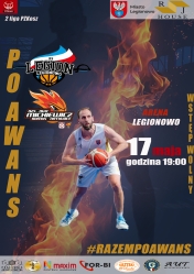 Ciemno granatowy plakat z płomieniem ognia i postacia zawodnika kozłujacego piłkę