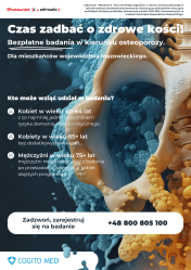plakat informujący o bezpłatnym badaniu densytometrycznym w kierunku osteoporozy