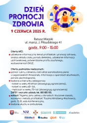 biało niebieski plakat z czarno czerwonymi napisami z postacia kobiety