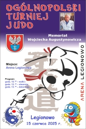 plakat biało fioletowy ze zdjęciem Wojciecha Augustonowicza