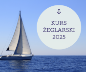 Grafika ozdobna z napisem kurs żeglarski 2025