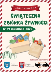 Plakat informujący o świątecznej zbiórce żywności w Legionowie