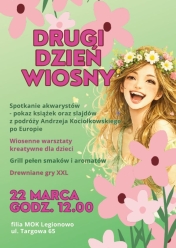 plakat, na zielonym tle uśmiechnięta dziewczynka, różowe napisy opisujące wydarzenie