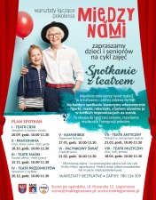 plakat zielone tło, zdjęcie babci z wnuczką i opis wydarzenia