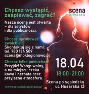 plakat czarny z reflektorem w tle, na zdjęciu po prawej stronie kobieta w cieniu, po lewej stronie opis wydarzenia