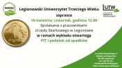 plakat białe tło po lewej stronie moneta i grosz i opis wydarzenia