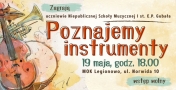 plakat żółty po lewej stronie instrumenty, po prawej opis wydarzenai