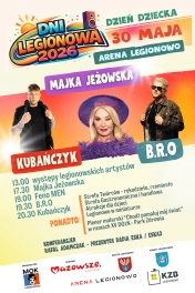 plakat w kolorach pomarańczy, na środku zdjęcia artystów, na górze opis wydarzenia