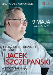 plakat na zielonym tle zdjęcie Pana Szczepańskiego i opis wydarzenia