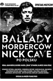 plakat - czarne tło, białe napisy opis wydarzenia, na środku u góry głowa mężczyzny i przed nim ptak