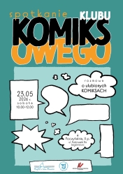plakat o wyglądzie komiksu, zielone tło napisy czarno żółte,