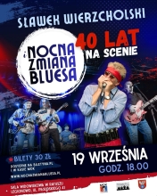 plakat czarno granatowe tło, na całym plakacie zdjęcia członków zespołu i opis wydarzenia w kolorach  biały, czarny, czerwony
