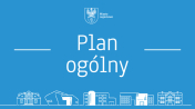 niebieskie tło, białe napisy plan ogólny