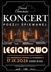 Plakat czarne tło, na środku scena z artstami, na górze i na dole opis wydarzenia