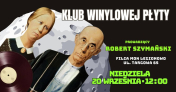 plakat, czarne tło, po lewej kobieta i mężczyzna z płytą winylową, po prawej opis wydarzenia w kolorach białym i zielonym