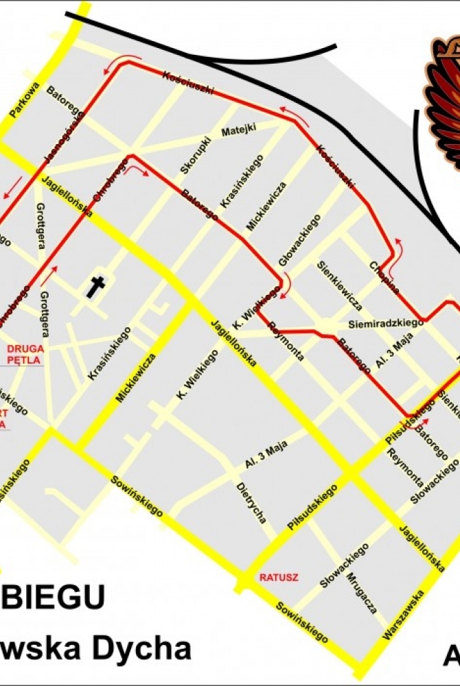 Mapa trasy biegu Legionowskiej Dychy