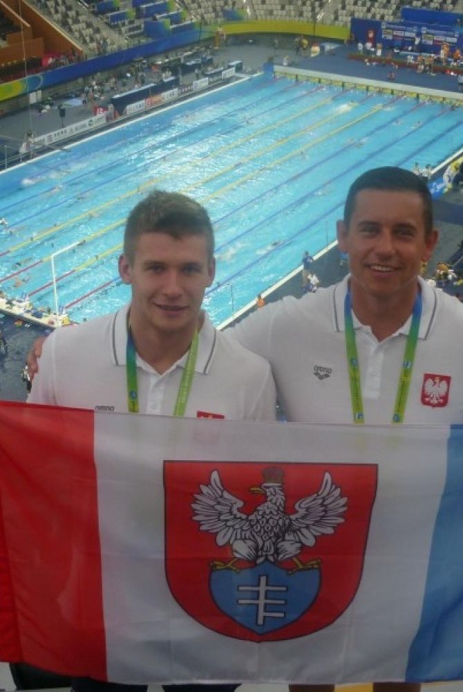 Na zdjęciu od lewej: Dawid Szulich i trener Rafał Perl.