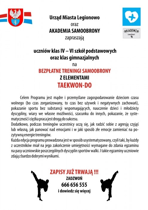 Plakat promujący bezpłatne treningi
