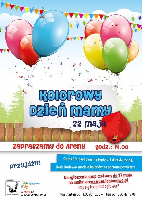 Zaproszenie na kolorowy dzień mamy. Plakat z balonami