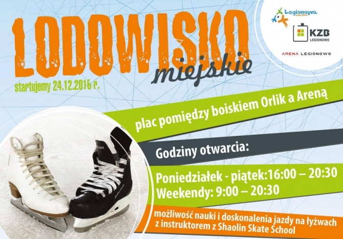 Baner z informacją dot. godz. otwarcia lodowiska