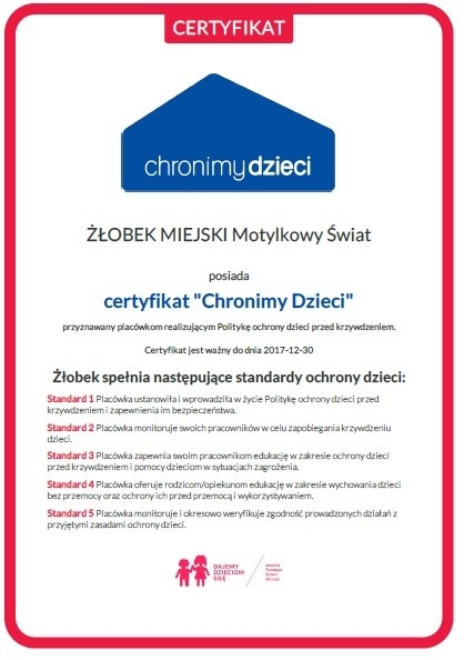 Skan certyfikatu Chronimy Dzieci