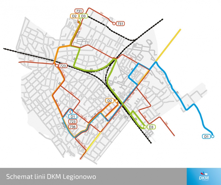 DKM Legionowo - schemat relacji autobusowych