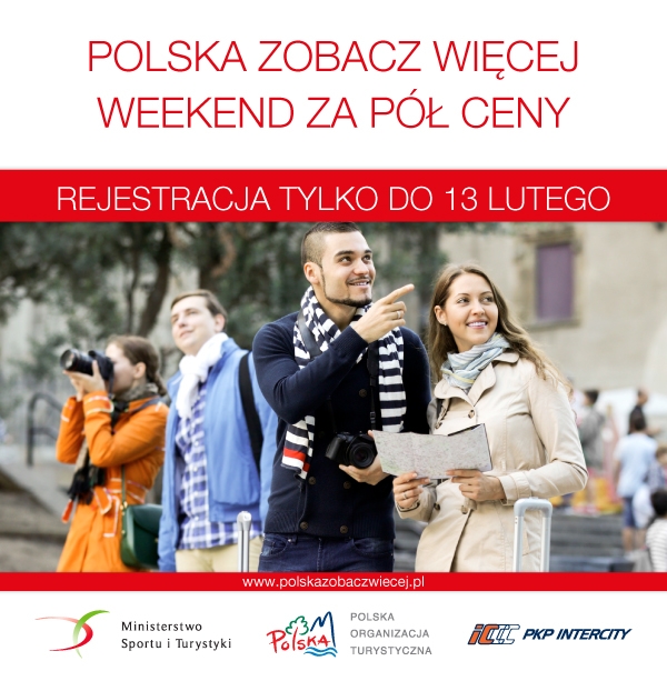 Weekend za pół ceny plakat informujący