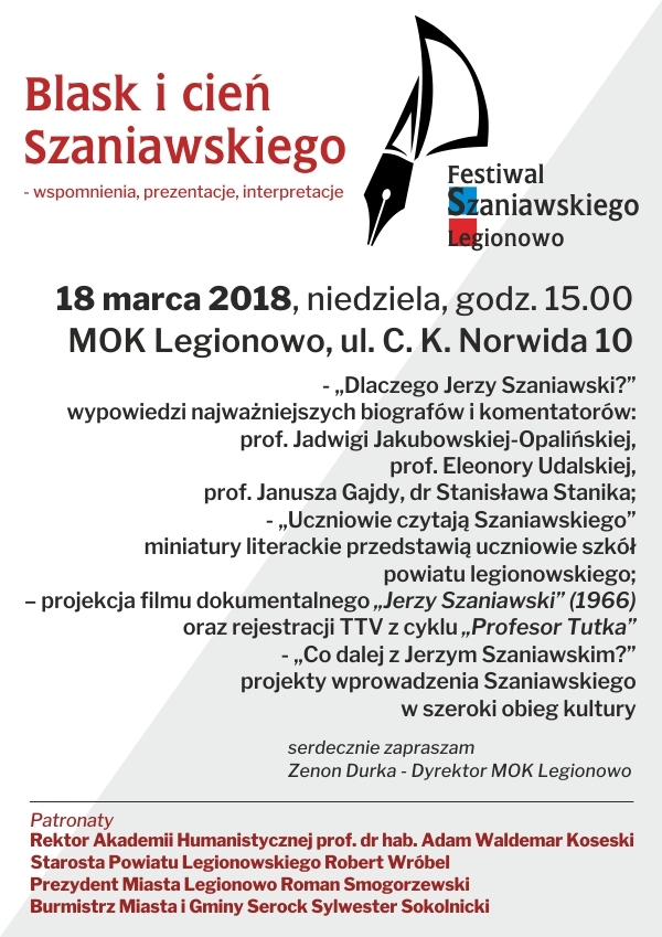 Festiwal Szaniawskiego Legionowo - wspomnienia, prezentacje, interpretacje w MOK Legionowo