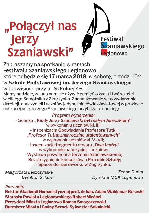 Festiwal Szaniawskiego Legionowo - spotkanie w szkole im. Szaniawskiego w Jadwisinie