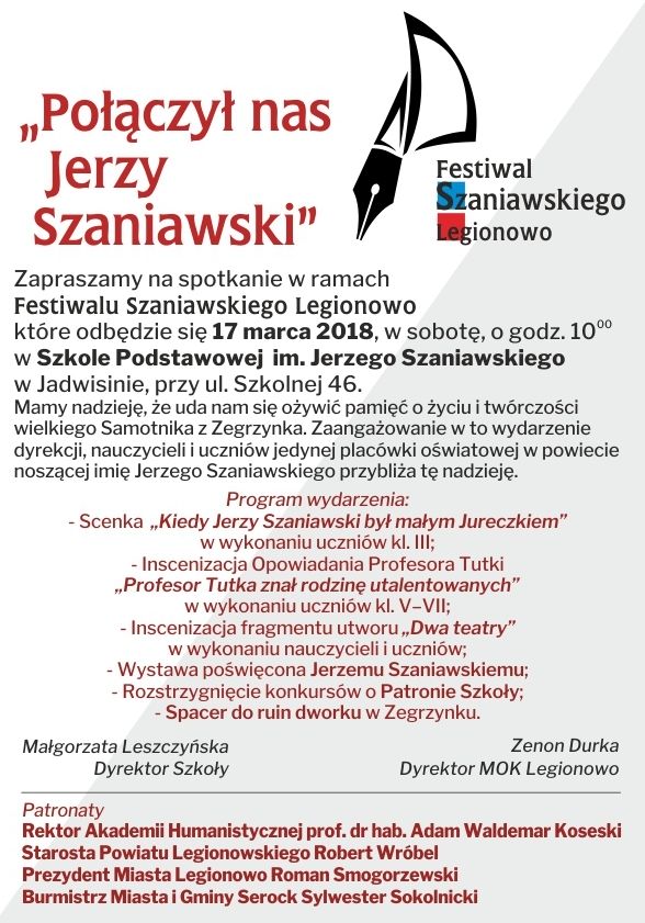 Festiwal Szaniawskiego Legionowo - spotkanie w szkole im. Szaniawskiego w Jadwisinie