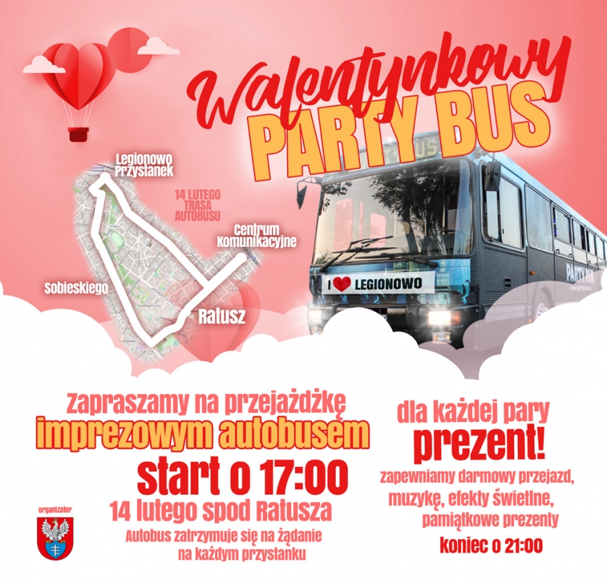 Plakat Walentynkowy Party Bus 2019