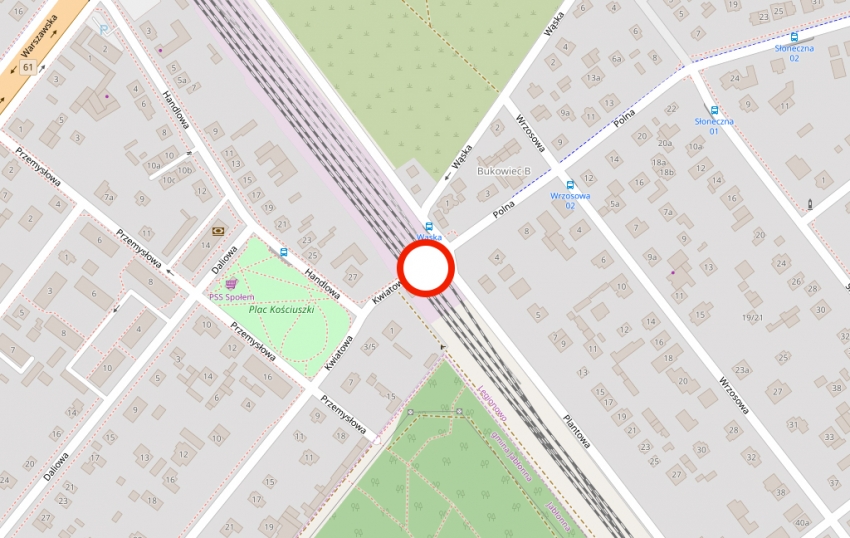 Tymczasowe zamknięcie przejazdu w ul. Kwiatowej | Źródło: openstreetmap.com/UM Legionowo
