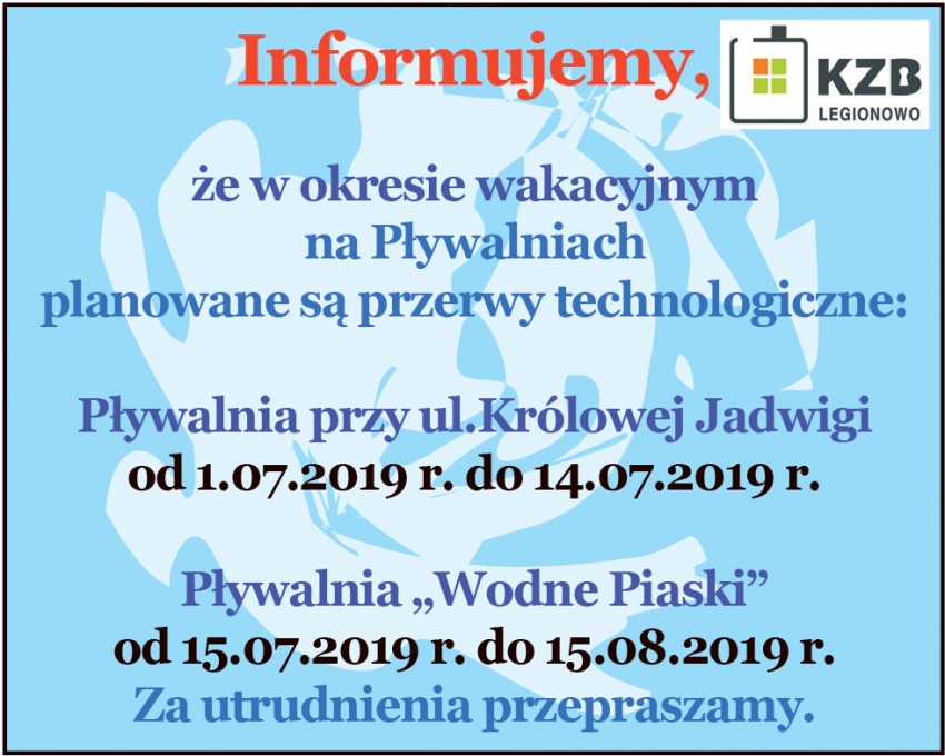 Przerwy technologiczne na legionowskich pływalniach