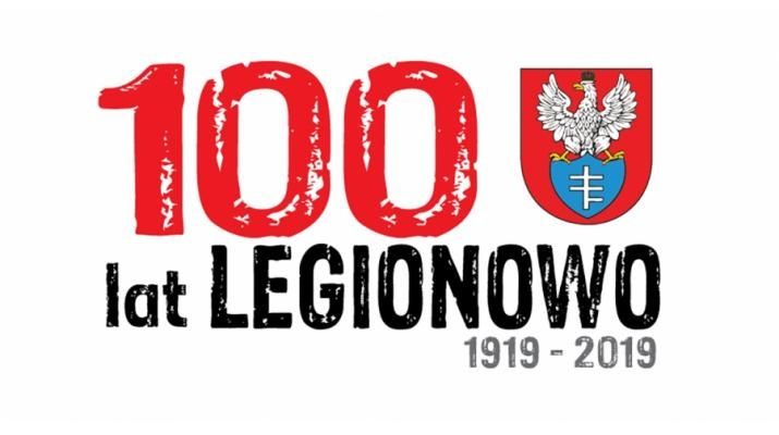 100 lecie nazwy Legionowo - znak graficzny: herb miasta i napis 100 lat nazwy Legionowo