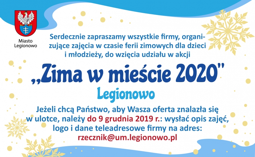 Infografika: serdecznie zapraszamy wszystkie firmy, organizujące zajęcia w czasie ferii zimowych dla dzieci i młodzieży, do wzięcia udziału w akcji
