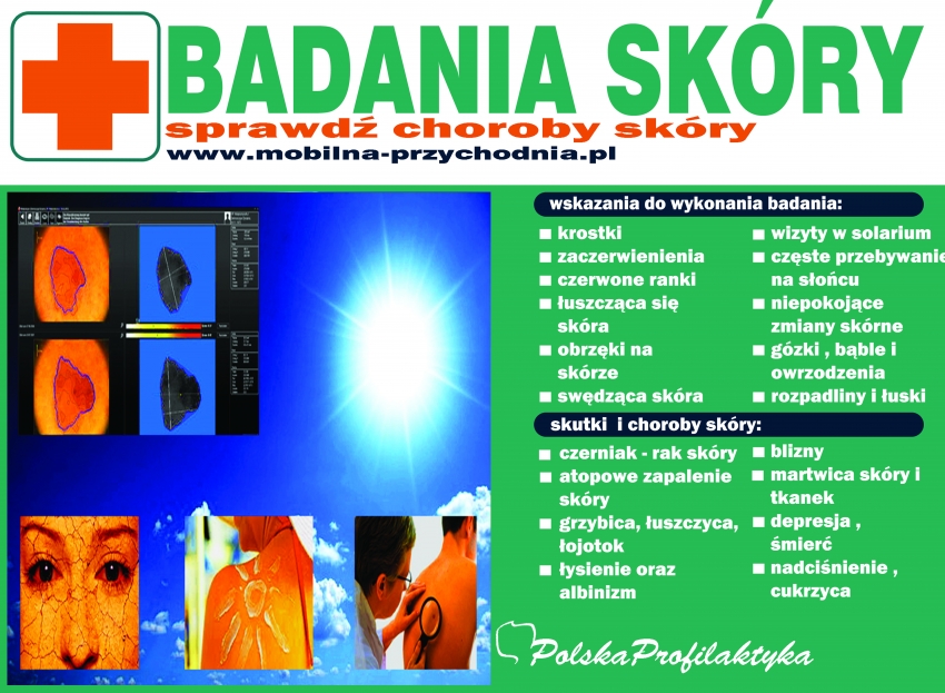 Plakat promujący badania skóry w Dermobusie