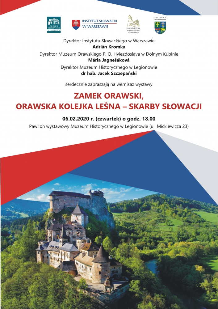 Plakat promujący wernisaż wystawy - Zamek Orawski, Orawska Kolejka Leśna - Skarby Słowacji