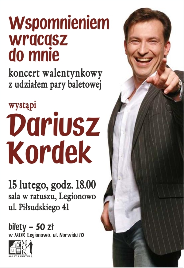 Plakat promujący Koncert walentynkowy Dariusz Kordek