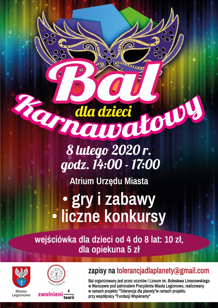 Plakat promujący Bal Karnawałowy dla dzieci