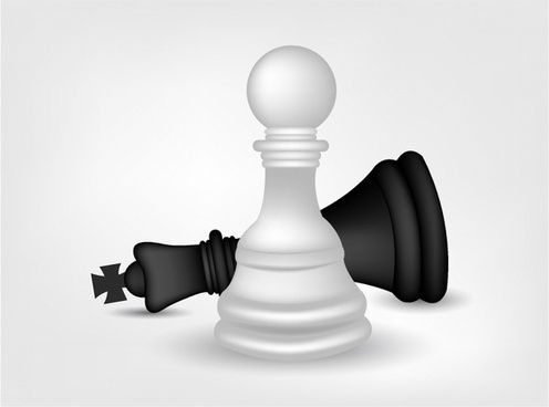 Na zdjęciu dwie figury szachowe: biały pionek i czarna królowa
