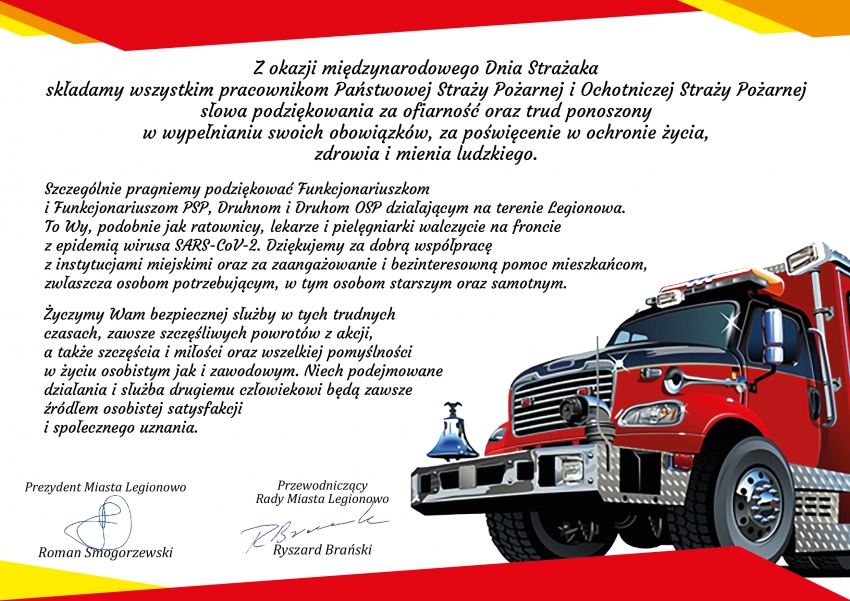 Grafika - życzenia z okazji Międzynarodowego Dnia Strażaka