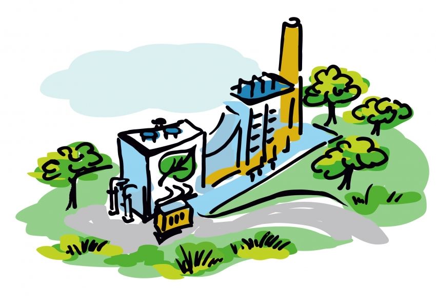 Rysunek przedstawiający ekologiczną Instalacje Termiczną Przetwarzania Odpadów
